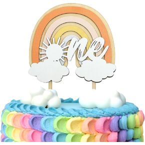 Rainbow One Cake Topper，Boho Sun 1st/First Birthday Party Decoration，Wooden Rainbow Theme Cake Supplies, Party Birthday Cake Decorations, Rainbow Cake Toppers for Girls.