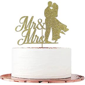 طبقة علوية للكيك لامعة باللون الذهبي من Mr & Mrs، لذكرى الزفاف/الخطوبة/حفلات الزفاف، مستلزمات تزيين خلفية للصور in Saudi Arabia