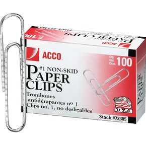 مشابك ورق اقتصادية مضادة للانزلاق من العلامات التجارية ACCO 72385، سلك فولاذي، رقم 1، فضي، 100/صندوق، (ACC72385) (عبوة من 10 قطع) in Kuwait