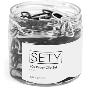 Paper Clips- Paper Clips for Office,School, and Personal Use-Small Paper Clips-Durable and Corrosion-Resistant File Folder Clips-(200 pcs, Black and White) 5" by 1.75" Small Size Paper Clips by Sety