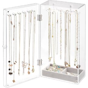 Lolalet Earring Holder Organizer Earring Stand, 6-Tier Jewelry Holder Organizer with Wooden Tray, Double Sides Necklace Display Tower Storage Rack for Women Girls, 208 Earring Holders & Grooves -Gold