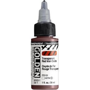 High Flow Acrylics by GOLDEN, Transparent Red Iron Oxide, 1 fl. oz. Bottle, Professional Acrylic Paint, Transparent