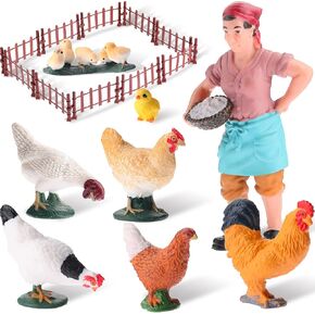 18 Pcs Farm Cute Animal Figurines Easter Toy Set 7 Pcs Simulated Chicken Figurines Realistic Plastic Farmer Feeder 10 Pcs Mini Fence Toys Preschool Toy Figure Play Set for Collection Educational Props