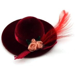 Melody Jane Dolls Houses Red Lady's Hat with Feather Miniature Milliner Shop Accessory