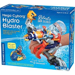 Thames & Kosmos Mega Cyborg Hydro Blaster STEM Experiment Kit, Toy of The Year Finalist - Build a Wearable Hydraulic-Powered Water Toy & Gripper, Shoots Water Up to 20 Feet, Transforms Into 5 Models