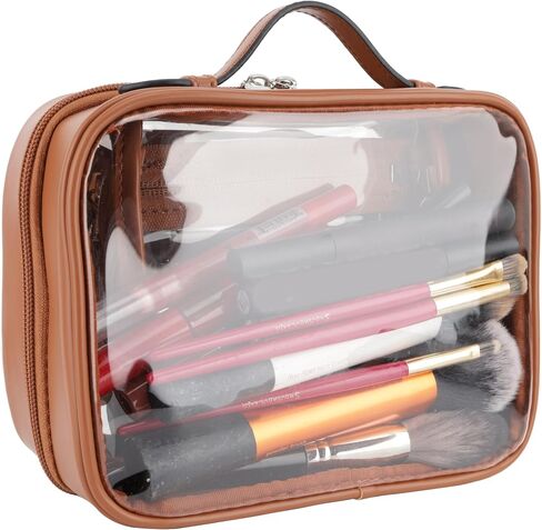 Veki Transparent Makeup bag Double Travel Cosmetic bags Case Waterproof Toiletries Bag Large Capacity Open Storage bag Organizer for Women and Girls (Small Pink) in Kuwait