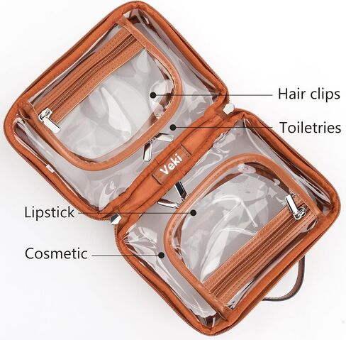 Veki Transparent Makeup bag Double Travel Cosmetic bags Case Waterproof Toiletries Bag Large Capacity Open Storage bag Organizer for Women and Girls (Small Pink) in Kuwait