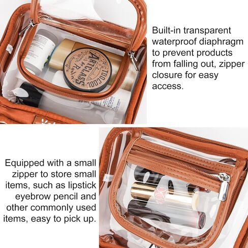 Veki Transparent Makeup bag Double Travel Cosmetic bags Case Waterproof Toiletries Bag Large Capacity Open Storage bag Organizer for Women and Girls (Small Pink) in Kuwait