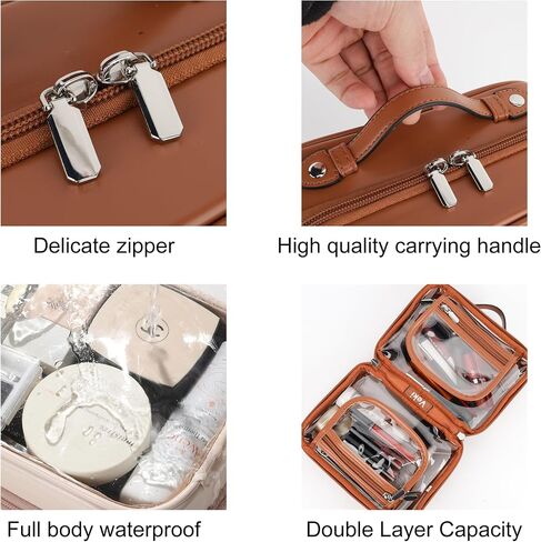 Veki Transparent Makeup bag Double Travel Cosmetic bags Case Waterproof Toiletries Bag Large Capacity Open Storage bag Organizer for Women and Girls (Small Pink) in Kuwait