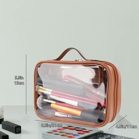 Veki Transparent Makeup bag Double Travel Cosmetic bags Case Waterproof Toiletries Bag Large Capacity Open Storage bag Organizer for Women and Girls (Small Pink) in Kuwait