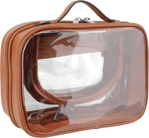 Veki Transparent Makeup bag Double Travel Cosmetic bags Case Waterproof Toiletries Bag Large Capacity Open Storage bag Organizer for Women and Girls (Small Pink) in Kuwait