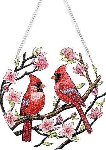 الشتاء عيد الميلاد الماس مجموعات اللوحة شنقا قلادة، على شكل خاص حجر الراين الكرادلة الطيور زهرة الماس الفن عدة، DIY الاكريليك مزدوجة من جانب نافذة مجلس كيت زخرفة، ديكور جدار المنزل 7.8x7.8 بوصة in Kuwait