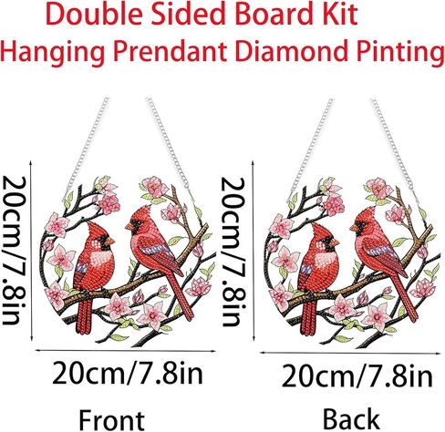 الشتاء عيد الميلاد الماس مجموعات اللوحة شنقا قلادة، على شكل خاص حجر الراين الكرادلة الطيور زهرة الماس الفن عدة، DIY الاكريليك مزدوجة من جانب نافذة مجلس كيت زخرفة، ديكور جدار المنزل 7.8x7.8 بوصة in Kuwait
