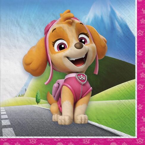 Amscan Paw Patrol -Skye 7" Plates and Beverage Napkins Serves 16 | Officially Licensed | Includes Happy Birthday Button | Bundle of 3 Items Party Supplies Pack For Desert, Cake and more in Saudi Arabia