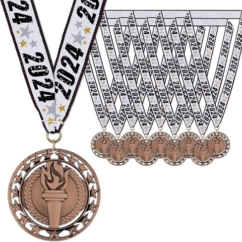 Hodges Badge Company Victory Torch Gold, Silver, or Bronze Medals with 2024 Neck Ribbon- Made of Metal- Sold in Sets of 10 of Either Gold, Silver, or Bronze (Bronze Victory Torch) in Saudi Arabia