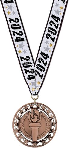 Hodges Badge Company Victory Torch Gold, Silver, or Bronze Medals with 2024 Neck Ribbon- Made of Metal- Sold in Sets of 10 of Either Gold, Silver, or Bronze (Bronze Victory Torch) in Saudi Arabia
