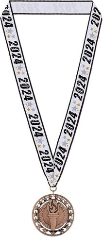 Hodges Badge Company Victory Torch Gold, Silver, or Bronze Medals with 2024 Neck Ribbon- Made of Metal- Sold in Sets of 10 of Either Gold, Silver, or Bronze (Bronze Victory Torch) in Saudi Arabia