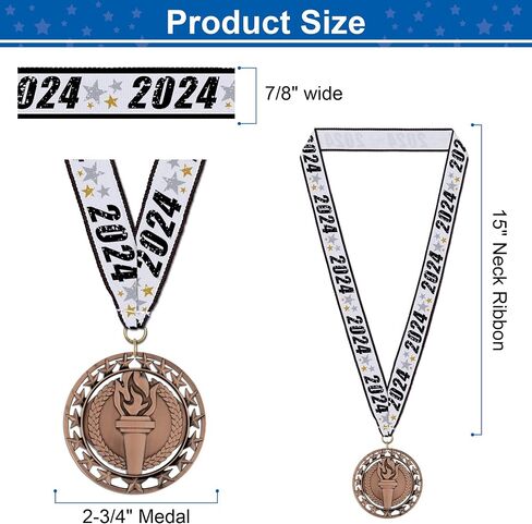 Hodges Badge Company Victory Torch Gold, Silver, or Bronze Medals with 2024 Neck Ribbon- Made of Metal- Sold in Sets of 10 of Either Gold, Silver, or Bronze (Bronze Victory Torch) in Saudi Arabia