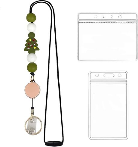 Retractable Lanyards for ID Badges and Keys,Durable Silicone Beaded Lanyard Cute Breakaway Teacher Lanyard with Badge Holders and Reels,Fashion Badge Lanyards with 2 Waterproof Card Holders (Style C) in Saudi Arabia