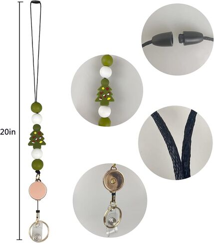 Retractable Lanyards for ID Badges and Keys,Durable Silicone Beaded Lanyard Cute Breakaway Teacher Lanyard with Badge Holders and Reels,Fashion Badge Lanyards with 2 Waterproof Card Holders (Style C) in Saudi Arabia