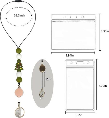 Retractable Lanyards for ID Badges and Keys,Durable Silicone Beaded Lanyard Cute Breakaway Teacher Lanyard with Badge Holders and Reels,Fashion Badge Lanyards with 2 Waterproof Card Holders (Style C) in Saudi Arabia