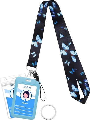 Lanyards for Id Badges Set, Teacher Lanyard with Colorful Badge Holder for Keys,Cute Key Lanyard for Women,Men,ID Card Holder for Office, School, Travel. (Blue Monarch Butterfly) in Saudi Arabia