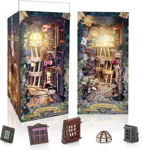DIY Book Nook Kit,FLYNOVA Magic Miniature House Kit for Adults Teens & Beginners,3D Wooden Puzzle,Dollhouse Building Kit,Tiny House Model,Booknook Bookend Bookshelf Home Decor,Friends Gifts in Kuwait