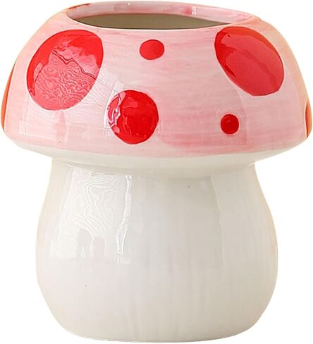 Mushroom Ceramic Pencil Pen Holder Mushroom Ceramic Makeup Brush Holder for Desk Accessories Pencil Cup Plant Pot Office Home (Pink) in Kuwait