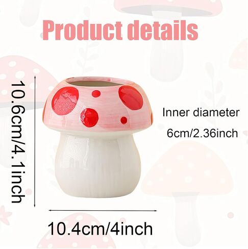 Mushroom Ceramic Pencil Pen Holder Mushroom Ceramic Makeup Brush Holder for Desk Accessories Pencil Cup Plant Pot Office Home (Pink) in Kuwait