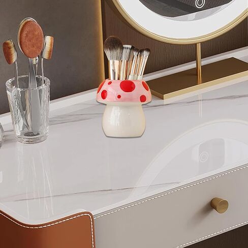 Mushroom Ceramic Pencil Pen Holder Mushroom Ceramic Makeup Brush Holder for Desk Accessories Pencil Cup Plant Pot Office Home (Pink) in Kuwait