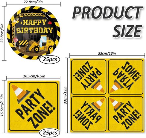 Construction Birthday Party Supplies Happy Birthday Yellow Black Disposable Dinner Plates Napkins for Home Party Table Kitchen Decor Supplies Serve 25 Guests, 50Pcs in Saudi Arabia