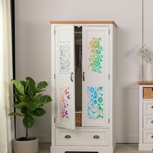 AFRITEE Floral Stencils for Crafts Reusable - 8 Pcs Large Texture Painting Stencils for Wood Furniture Decor, Butterfly Notes Painting Template for DIY Clothes Diary Canvas Creative Decoration in Saudi Arabia