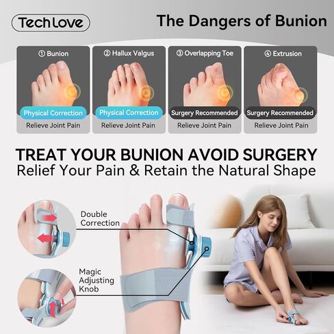 Tech Love Bunion Corrector for Women & Men, Adjustable Knob Double Correction Separator for Big Toe Relief Bunion Splints Hammer Toe Straightener with Silicone Pad Comfortable Effective, 1PCS in Saudi Arabia