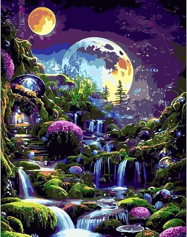 مجموعة طلاء المناظر الطبيعية بالأرقام من QENSPE للبالغين، الطلاء حسب الرقم على القماش للمبتدئين، مجموعات الطلاء الزيتي DIY المناسبة لتزيين الجدران المنزلية مقاس 16 × 20 بوصة in Kuwait