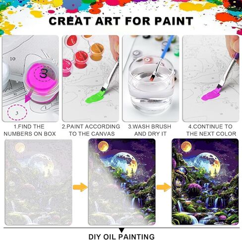 مجموعة طلاء المناظر الطبيعية بالأرقام من QENSPE للبالغين، الطلاء حسب الرقم على القماش للمبتدئين، مجموعات الطلاء الزيتي DIY المناسبة لتزيين الجدران المنزلية مقاس 16 × 20 بوصة in Kuwait