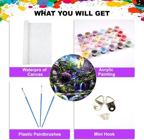 مجموعة طلاء المناظر الطبيعية بالأرقام من QENSPE للبالغين، الطلاء حسب الرقم على القماش للمبتدئين، مجموعات الطلاء الزيتي DIY المناسبة لتزيين الجدران المنزلية مقاس 16 × 20 بوصة in Kuwait
