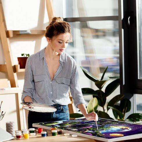 مجموعة طلاء المناظر الطبيعية بالأرقام من QENSPE للبالغين، الطلاء حسب الرقم على القماش للمبتدئين، مجموعات الطلاء الزيتي DIY المناسبة لتزيين الجدران المنزلية مقاس 16 × 20 بوصة in Kuwait