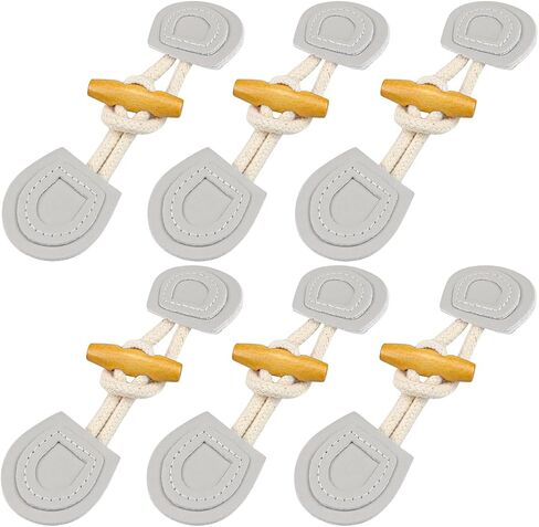 6 Pairs PU Leather Sew-On Toggles Closure Vintage Wooden Horn Button for Clothing Coat Jacket Sweater (Gray Whtie), Normal, White, ZY-Botton-6pcs in Saudi Arabia