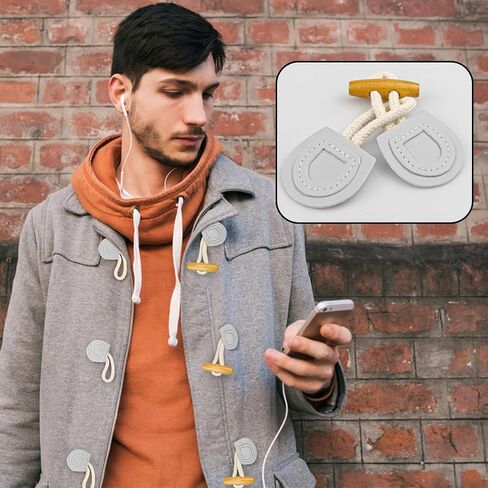 6 Pairs PU Leather Sew-On Toggles Closure Vintage Wooden Horn Button for Clothing Coat Jacket Sweater (Gray Whtie), Normal, White, ZY-Botton-6pcs in Saudi Arabia
