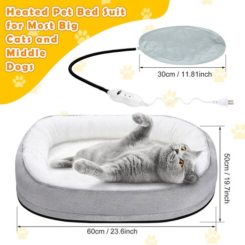Heated Cat Bed Indoor 23.6 x 19.7 Inch Heated Pet Bed, Adjustable Heated Cat Pad Electric Cat Bed Warmer, Thermal Warming Large Cat Bed with Removable Waterproof Heater for Kitty Small Dogs in Saudi Arabia