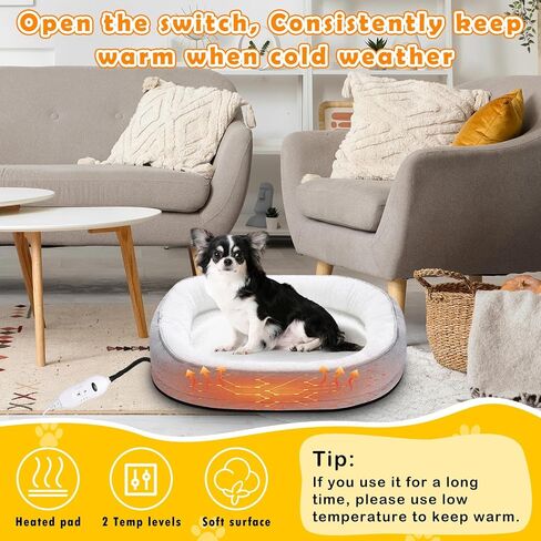 Heated Cat Bed Indoor 23.6 x 19.7 Inch Heated Pet Bed, Adjustable Heated Cat Pad Electric Cat Bed Warmer, Thermal Warming Large Cat Bed with Removable Waterproof Heater for Kitty Small Dogs in Saudi Arabia