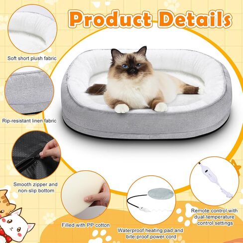 Heated Cat Bed Indoor 23.6 x 19.7 Inch Heated Pet Bed, Adjustable Heated Cat Pad Electric Cat Bed Warmer, Thermal Warming Large Cat Bed with Removable Waterproof Heater for Kitty Small Dogs in Saudi Arabia