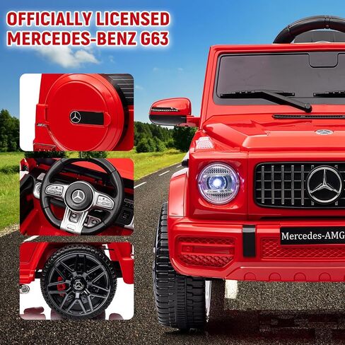 12V Kids Ride on Car, Licensed Mercedes Benz G63 Car for Kids w/Remote Control, Safety Lock, Soft Start, Wheels Suspension, LED Light, Bluetooth, Music Battery Powered Kids Cars to Drive, Red in Saudi Arabia
