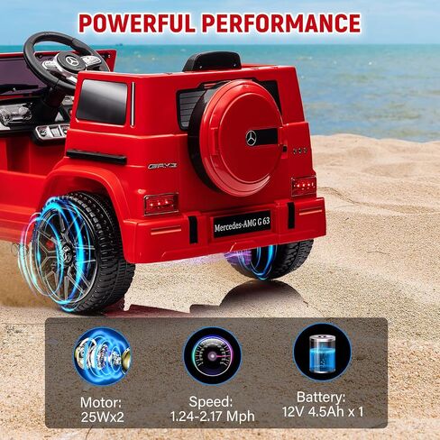 12V Kids Ride on Car, Licensed Mercedes Benz G63 Car for Kids w/Remote Control, Safety Lock, Soft Start, Wheels Suspension, LED Light, Bluetooth, Music Battery Powered Kids Cars to Drive, Red in Saudi Arabia