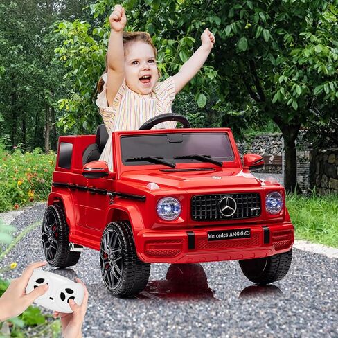 12V Kids Ride on Car, Licensed Mercedes Benz G63 Car for Kids w/Remote Control, Safety Lock, Soft Start, Wheels Suspension, LED Light, Bluetooth, Music Battery Powered Kids Cars to Drive, Red in Saudi Arabia