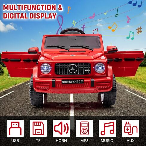 12V Kids Ride on Car, Licensed Mercedes Benz G63 Car for Kids w/Remote Control, Safety Lock, Soft Start, Wheels Suspension, LED Light, Bluetooth, Music Battery Powered Kids Cars to Drive, Red in Saudi Arabia