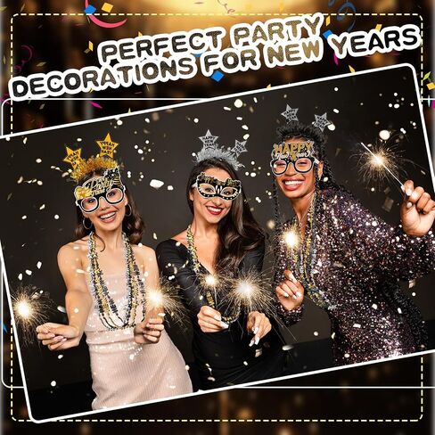 Jutom 48 Pcs Happy New Year Party Kit 2025, Happy New Year Bead Necklaces Glitter Funny Eyewear Star Headband Accessories for 2025 New Year's Eve Party Decorations, New Year Celebration Party Favors in Saudi Arabia