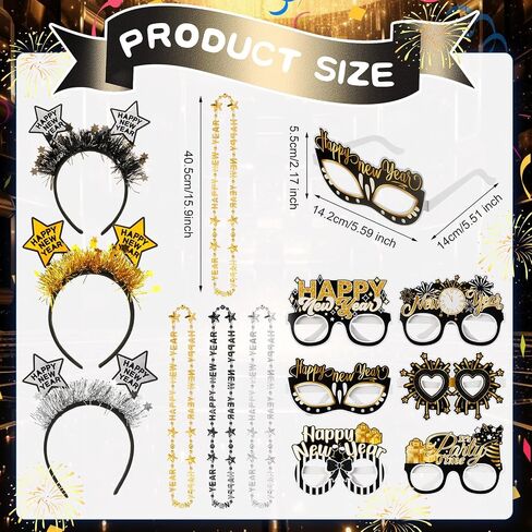 Jutom 48 Pcs Happy New Year Party Kit 2025, Happy New Year Bead Necklaces Glitter Funny Eyewear Star Headband Accessories for 2025 New Year's Eve Party Decorations, New Year Celebration Party Favors in Saudi Arabia