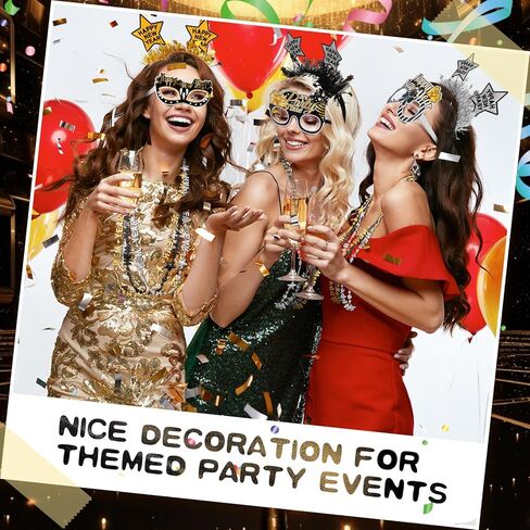 Jutom 48 Pcs Happy New Year Party Kit 2025, Happy New Year Bead Necklaces Glitter Funny Eyewear Star Headband Accessories for 2025 New Year's Eve Party Decorations, New Year Celebration Party Favors in Saudi Arabia