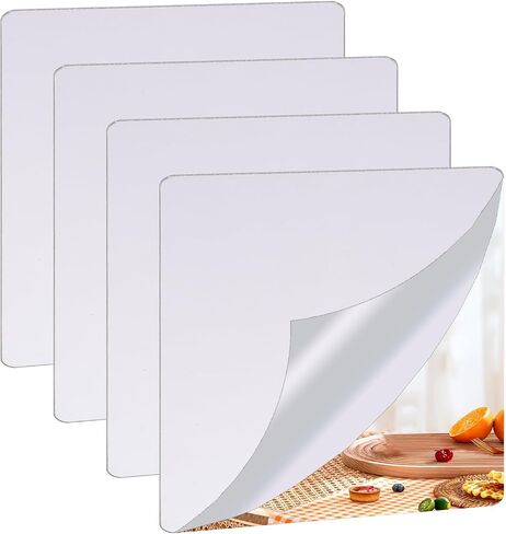 4Pcs School Shatter Proof Plastic Mirrors 8 x 8 Inch Self Adhesive Acrylic Mirror Small Flexible Mirror Sheets Wall Stickers Round Corners Double Sided Protective Film Supply for Classroom in Kuwait